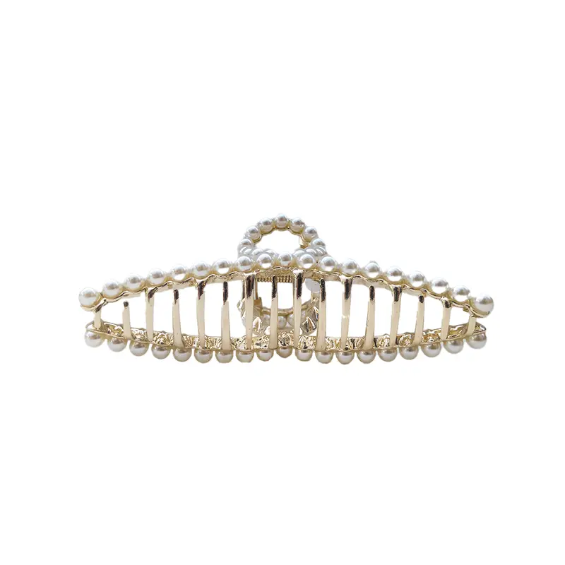 11 Cm Single-Row Imitation Pearl Hair Claw Clip – Alloy Finish 1