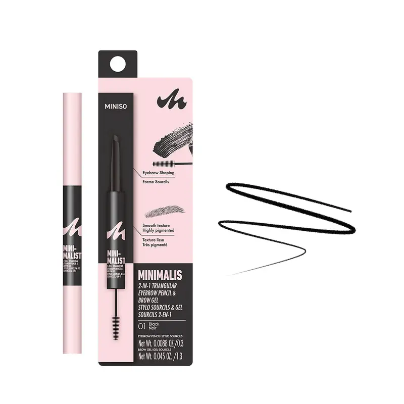 2-In-1 Triangular Eyebrow Pencil + Volumizing Brow Gel In Black (01) 1