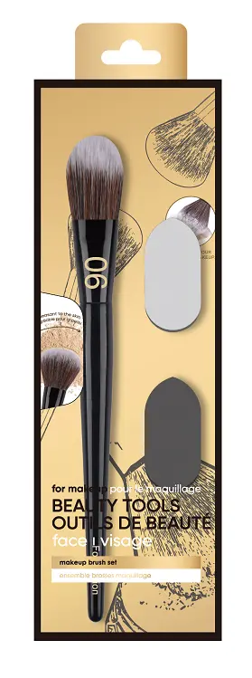 3-Piece Base Makeup Brush Set – Black & Gold Cosmetic Toolkit 1