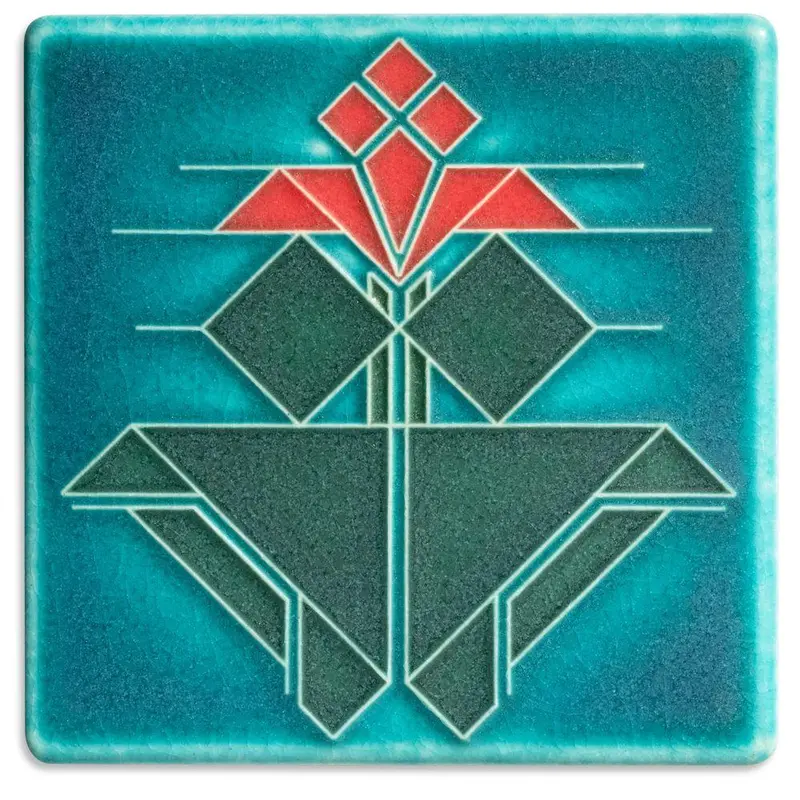 Avery Tulip Turquoise Ceramic Tile – 4" X 4" 1