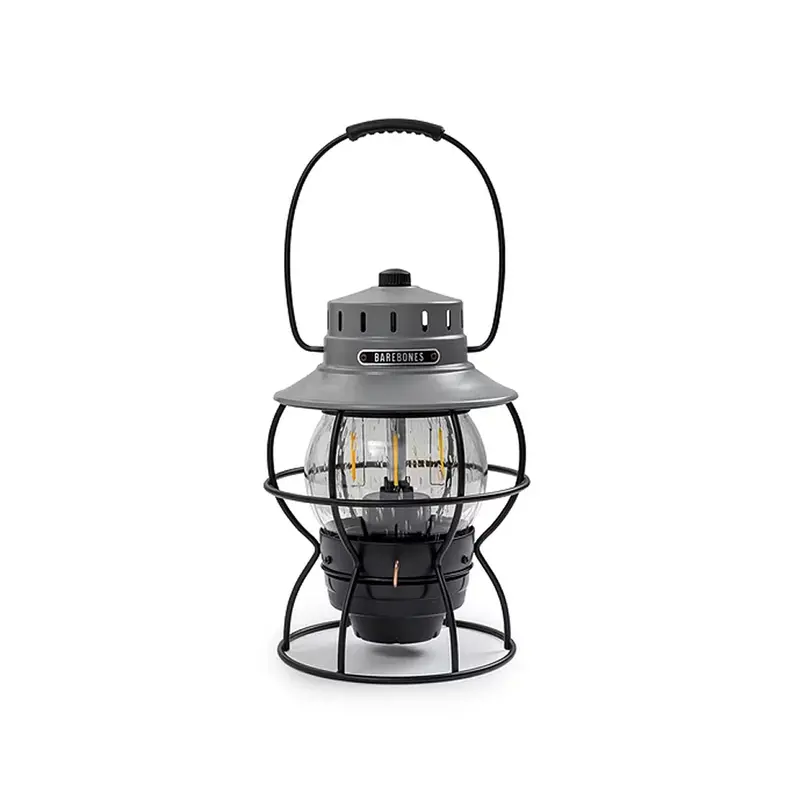 Barebones Railroad Lantern – Slate Gray Metal Hanging Light 1
