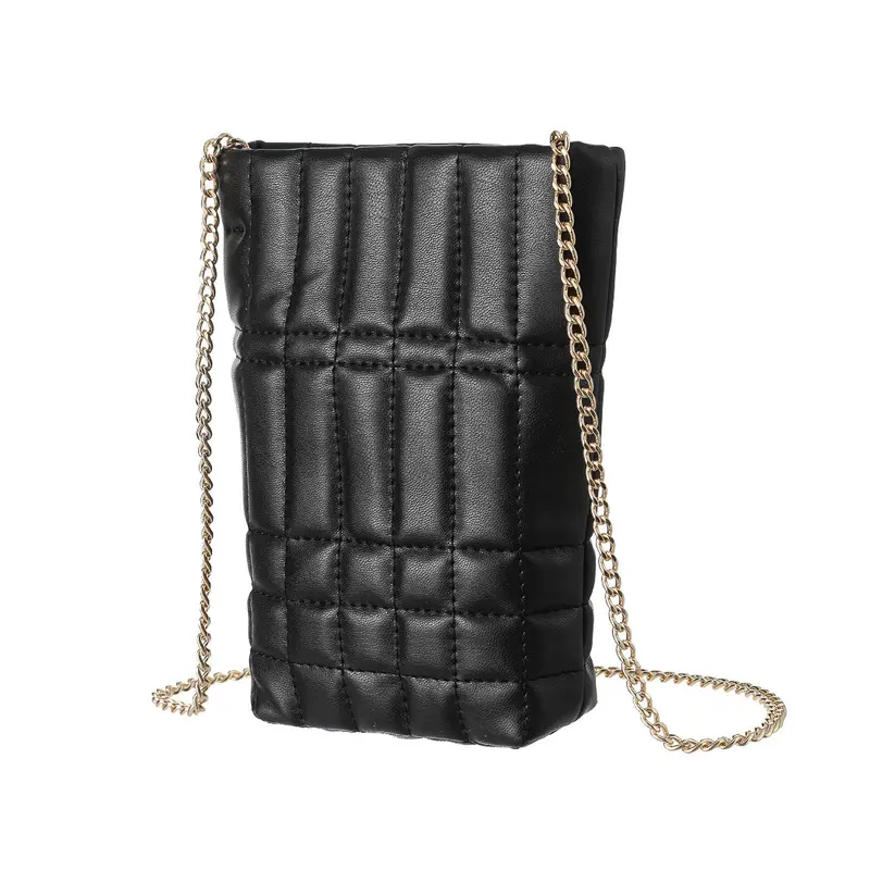 Black Retro-Style Crossbody Phone Pouch With Chain Strap 1