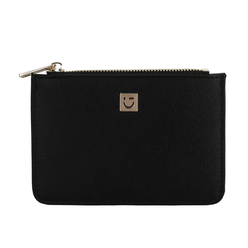 Black Smiley Face Coin Purse With Top-Zip Closure – Compact & Stylish 1