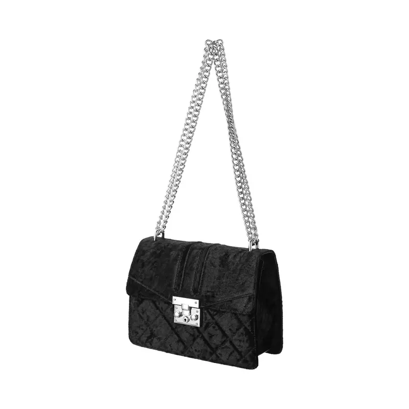 Black Velvet Crossbody Bag – Sleek Chain Strap Design 1