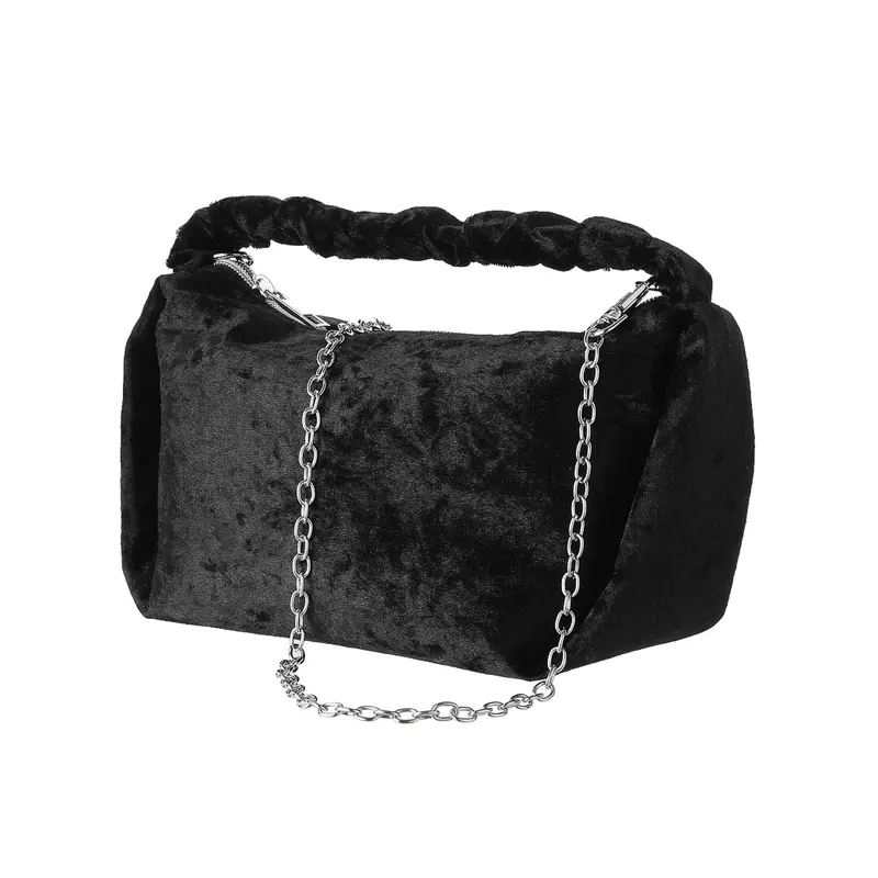 Black Velvet Textured Crossbody Handbag 1
