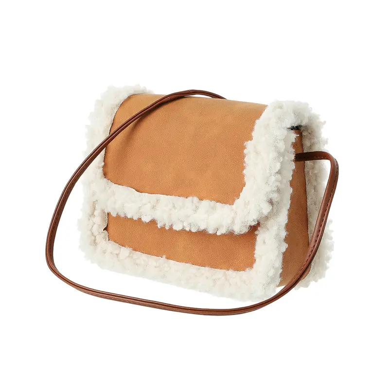 Brown Crossbody Bag Made From Soft Lamb-Like Fabric 1