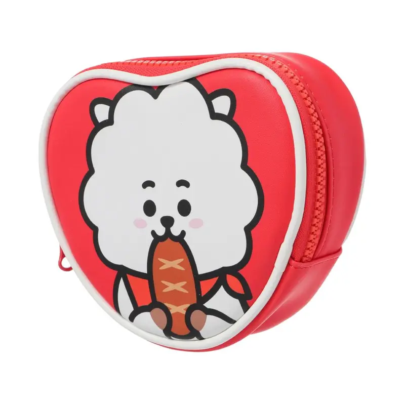 Bt21 Rj Heart-Shaped Coin Purse – Red Soft-Touch Compact Change Holder 1