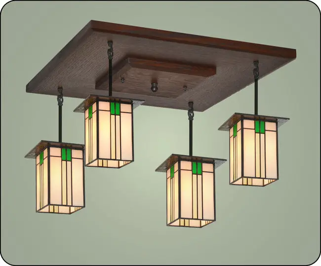 Craftsman Pendant With Prairie Glass Shades #170 1