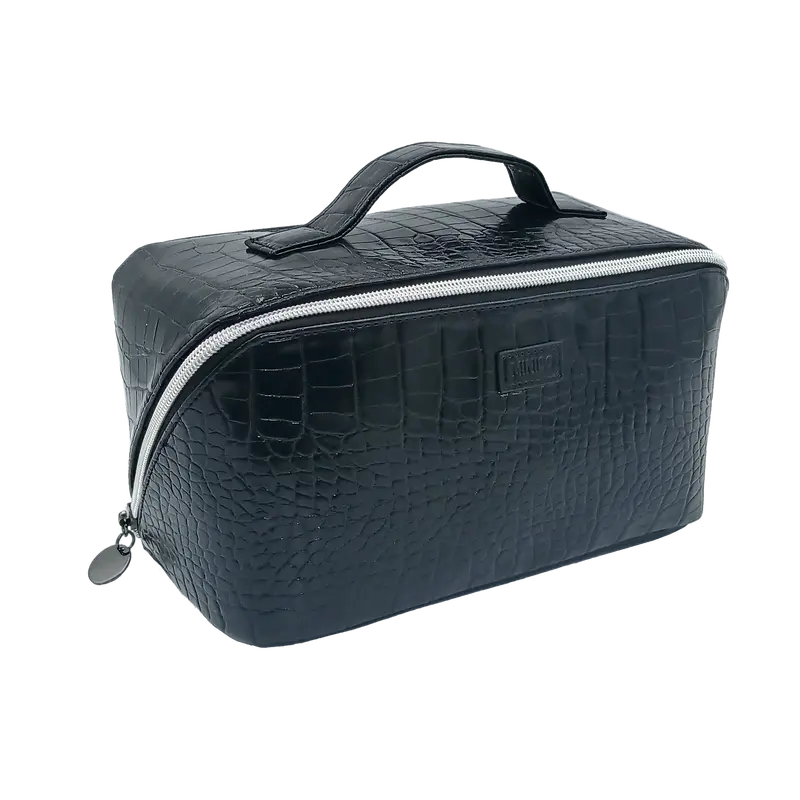 Crocodile-Texture Prism Cosmetic Tote With Handle 1