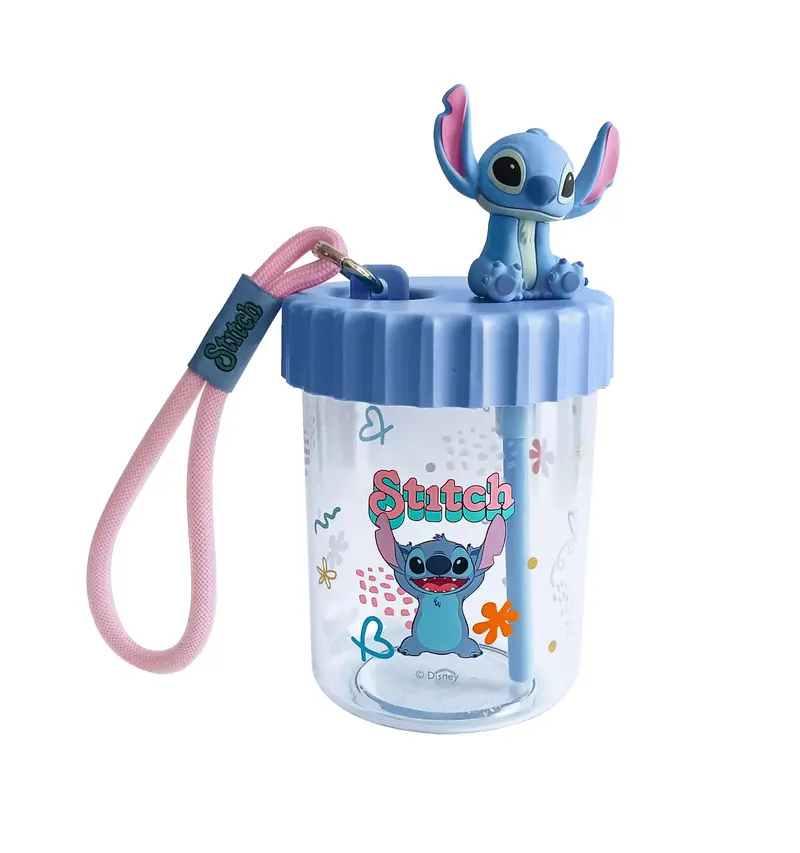 Disney Lilo & Stitch Themed 520Ml Decorative Plastic Water Bottle With Carry Strap 1