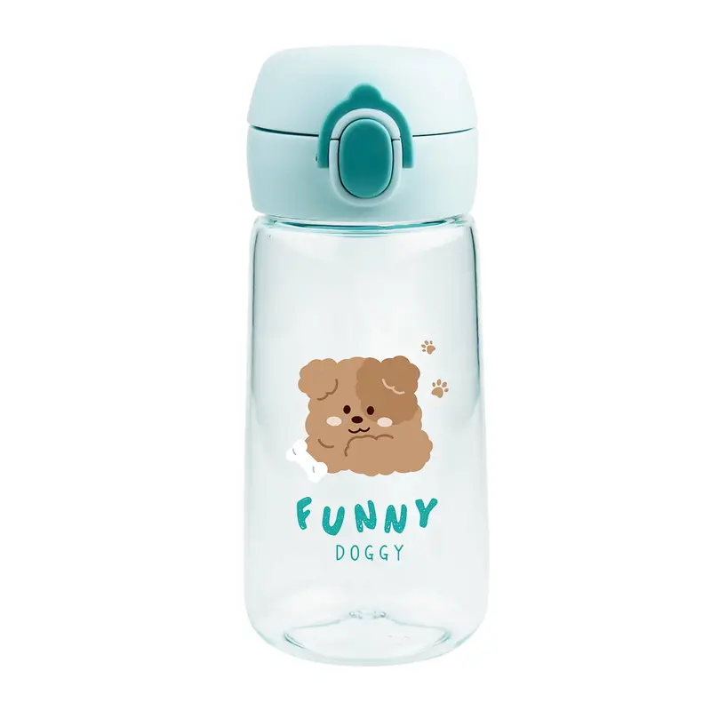 Dog-Print Plastic Water Bottle – Flip-Top Lid & Carry Handle (510Ml) 1