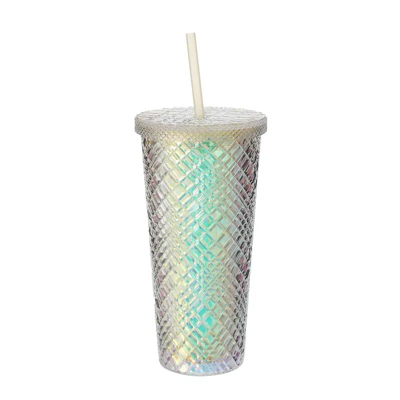 Durian-Print Plastic Tumbler With Straw – 610Ml Yellow Drinkware 1