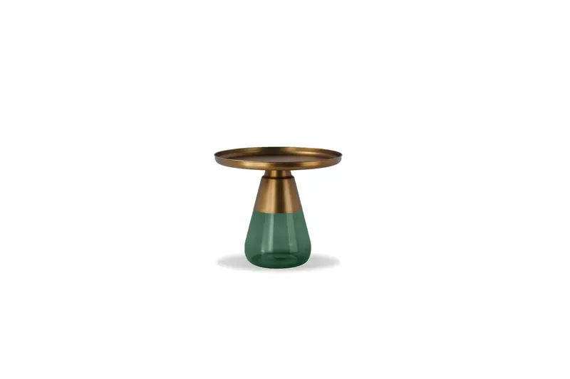 Duverre Accent Table With Brass Trim And Green Glass Detail 1