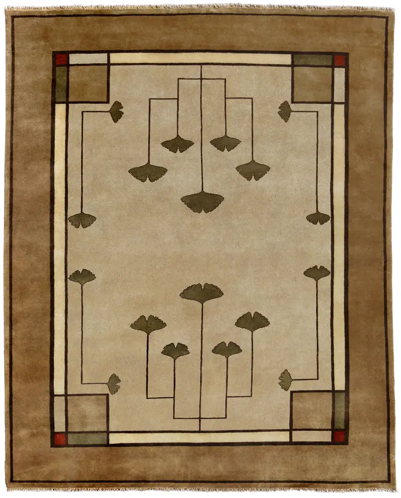 Ginkgo Beige Hand-Knotted Wool Area Rug 1