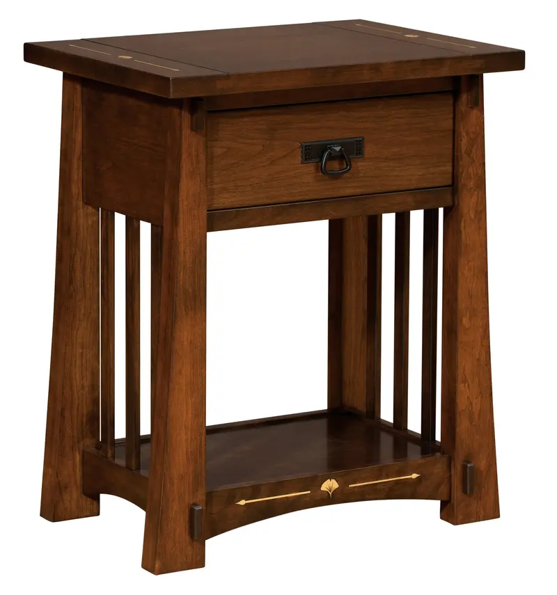 Ginkgo Inlay Nightstand With Open Shelf & Drawer 1