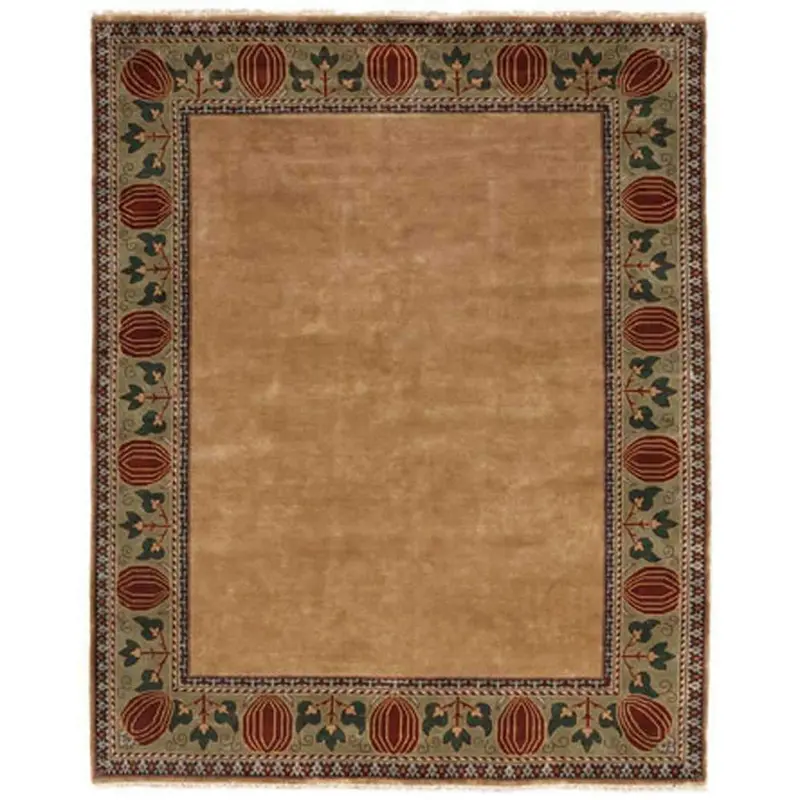 Gold-Trimmed Hand-Knotted Area Rug In Oak Park Style 1
