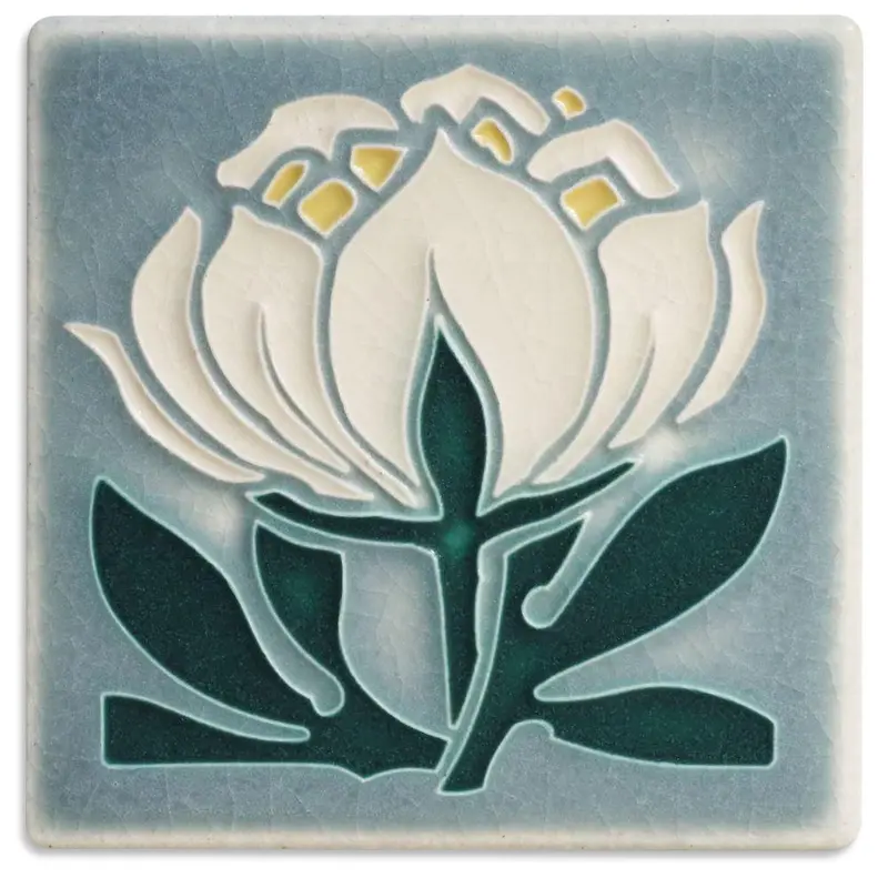 Grey-Blue Peony Bloom Ceramic Tile - 4X4 Inch 1