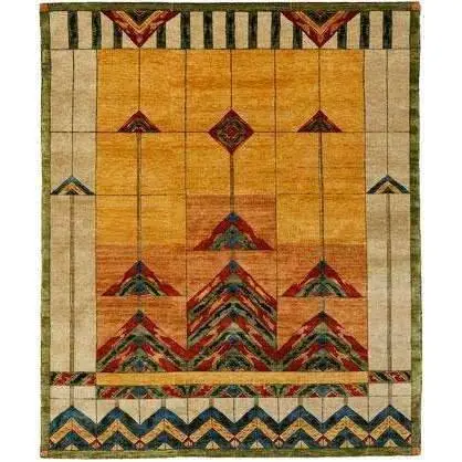 Hand-Knotted Gold Accent Stained Glass Rug 1