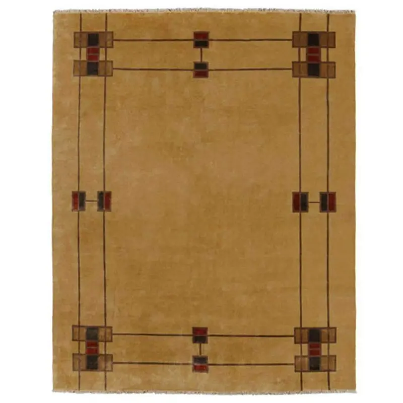 Hand-Knotted Wool Area Rug With Prairie-Inspired Border Design 1