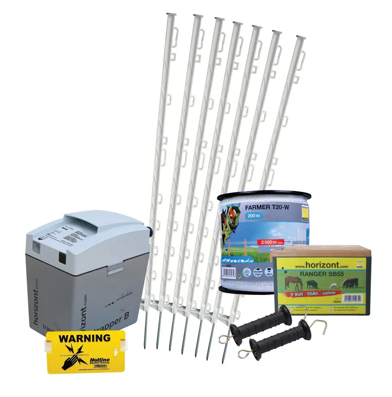 Horizont Horse Paddock Kit – 200M 9V Electric Fence With 4Ft White Posts 1