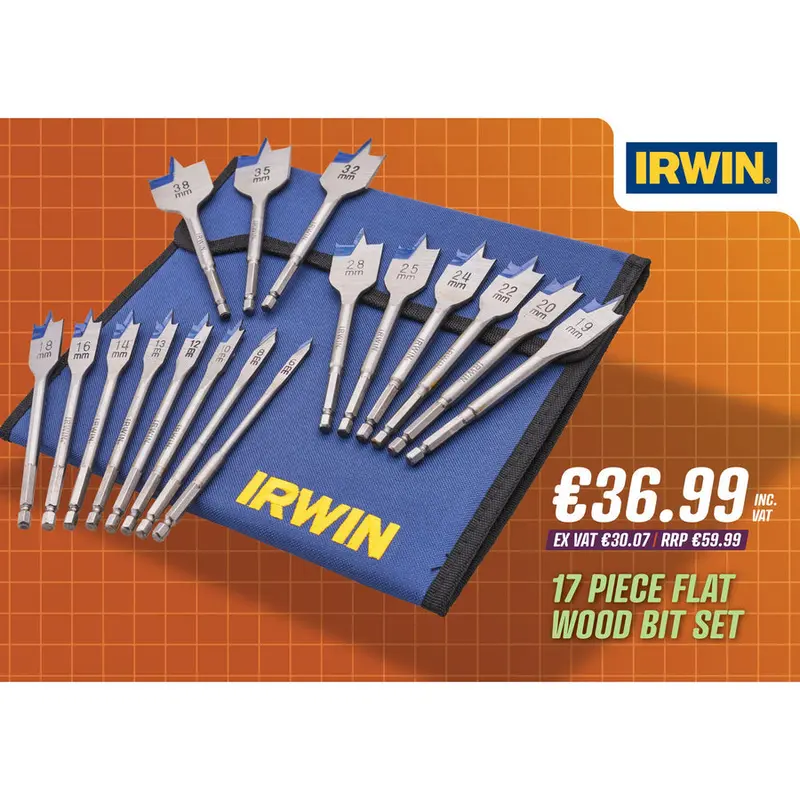 Irwin Xms25Flatbit – 17-Piece Blue Groove Flat Bit Assortment 1