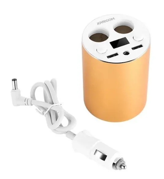 Joyroom C-M208 Dual-Port Car Charger – 5V/3.1A Cup-Style Usb Adapter In Gold 1