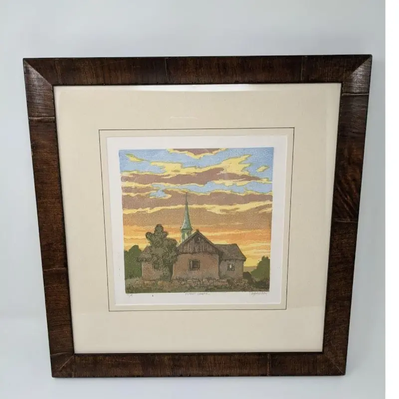 Leon Loughridge 'Sunset Chapel' Framed Wood Block Art Print 1