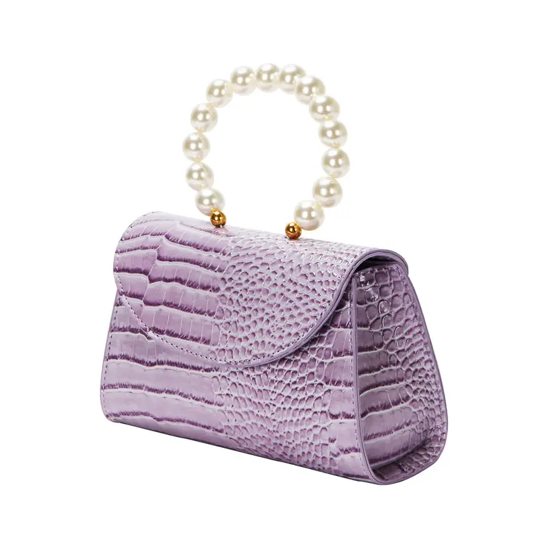 Light Purple Beaded Handbag – Stone-Texture Flap Top Design 1