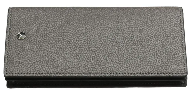 Men’S Gray Litchi-Texture Long Wallet – Flexible & Slim Design 1