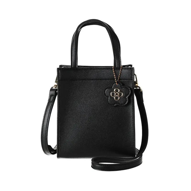Minimalist Black Crossbody Handbag With Floral Accents 1