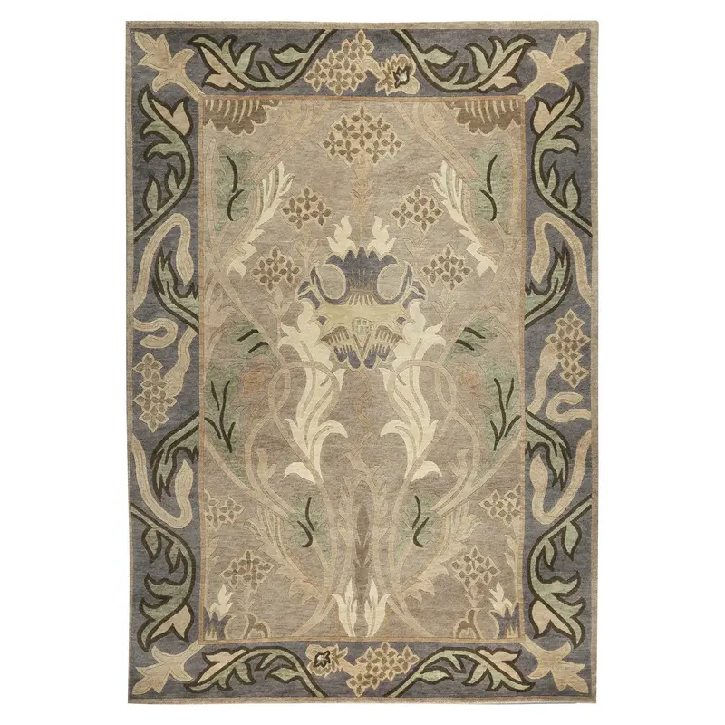 Morris Garden Silver Wool Area Rug – Stickley Style 1