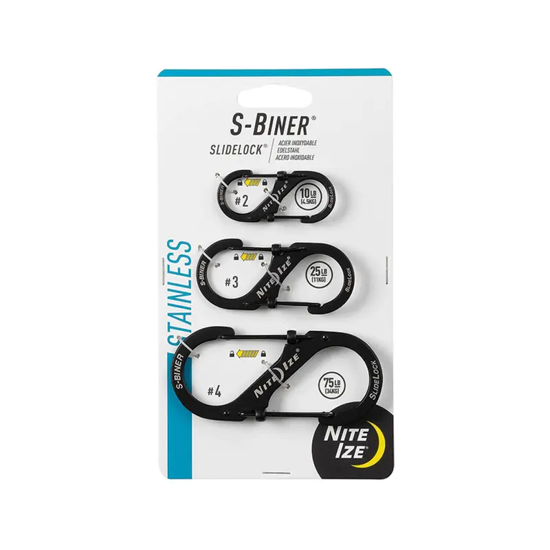 Nite Ize S-Biner Slidelock Stainless Steel Combo – 3-Pack (Black) 1