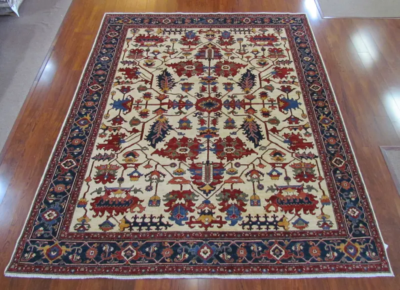 Persian-Inspired Cream Hand-Knotted Area Rug