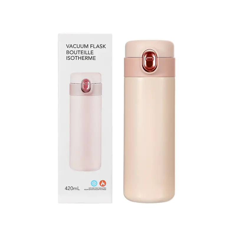 Pink Insulated Bottle With Spring-Loaded Buckle Cover (420 Ml) 1