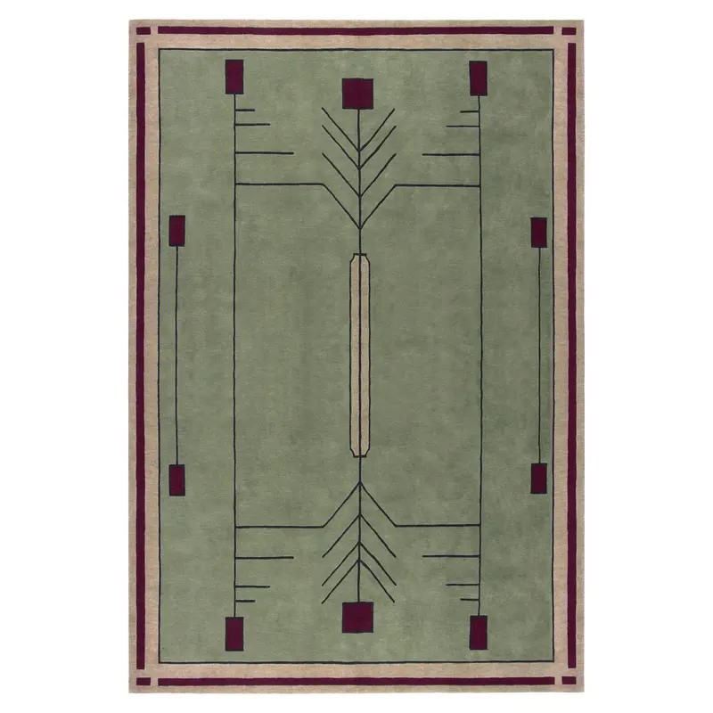 Prairie Green Wool Rug – Nature-Inspired Stickley Pattern 1