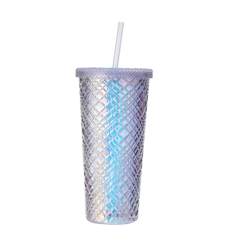 Purple Durian-Print Plastic Tumbler With Straw (610 Ml) 1
