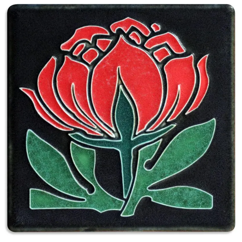 Red Peony Bloom Ceramic Tile - 4X4 Inch 1