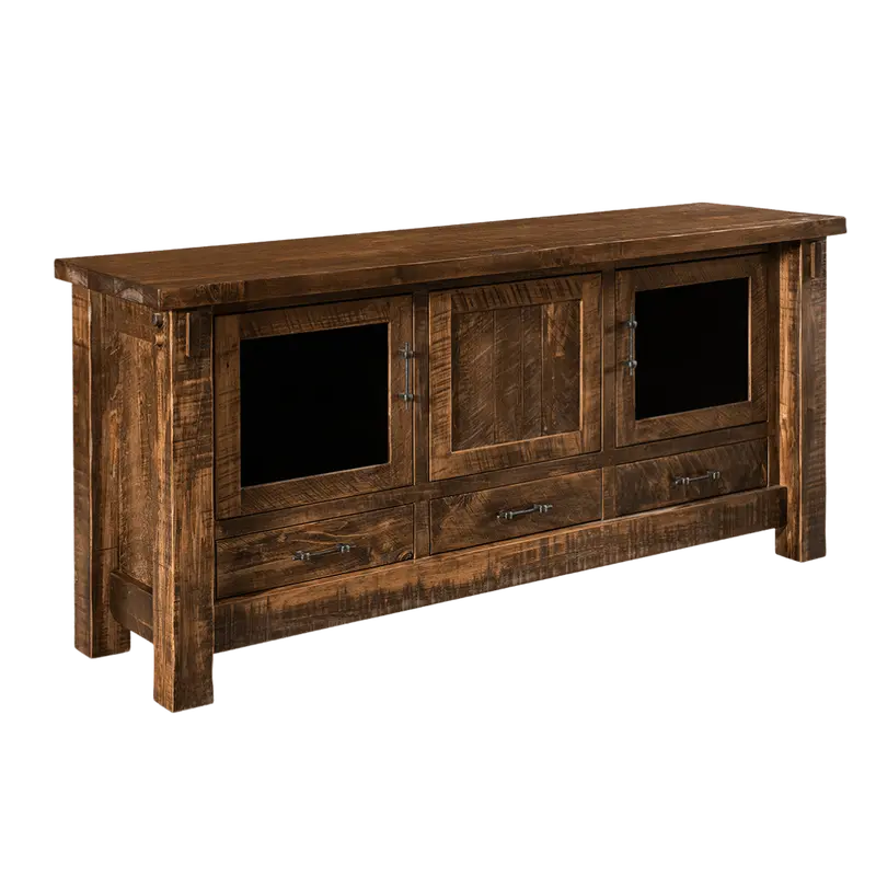 Rough-Sawn Mountain Tv Stand With Storage Drawers 1