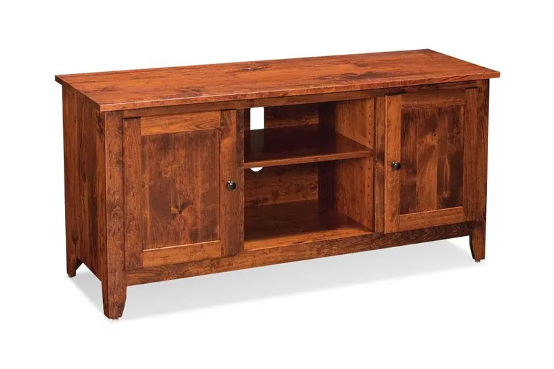 Shenandoah Wood-Door Tv Console With Open Center Shelf
