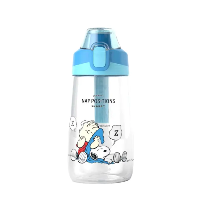 Snoopy-Themed Tritan Drink Bottle – 500Ml, Blue Silicone-Handled 1