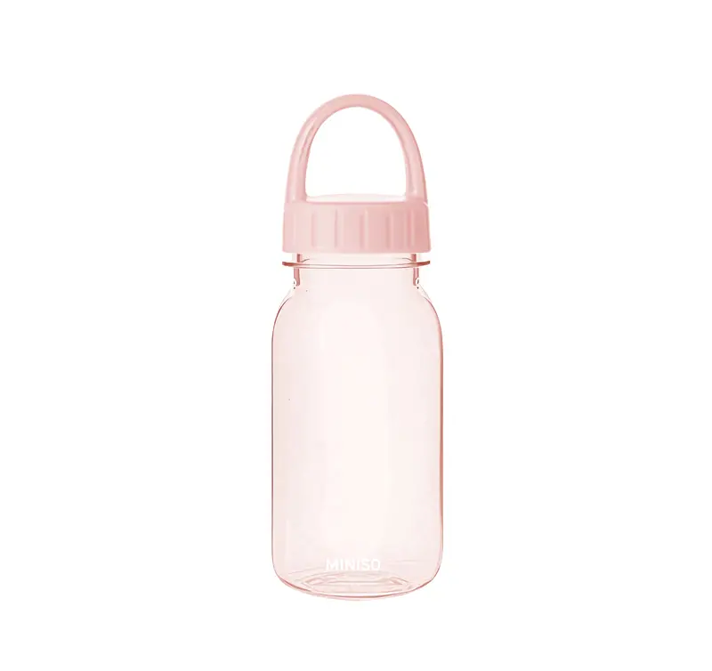 Solid Pink Plastic Water Bottle – 440 Ml Leak-Proof Handle Design 1