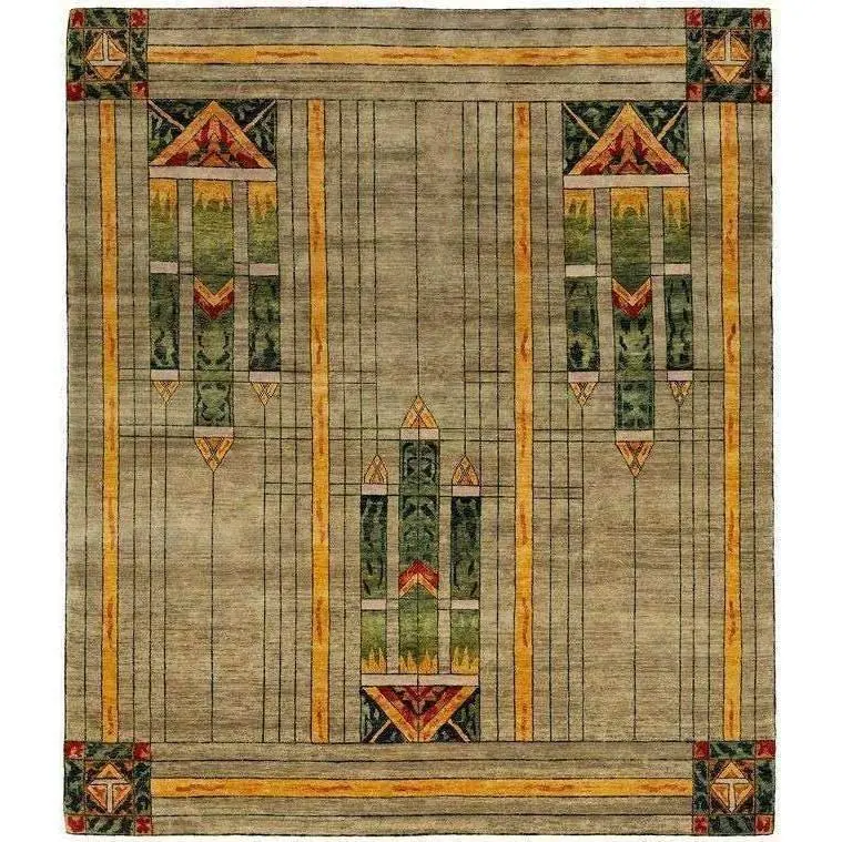 Stained Glass Green Pattern Hand-Knotted Rug 1