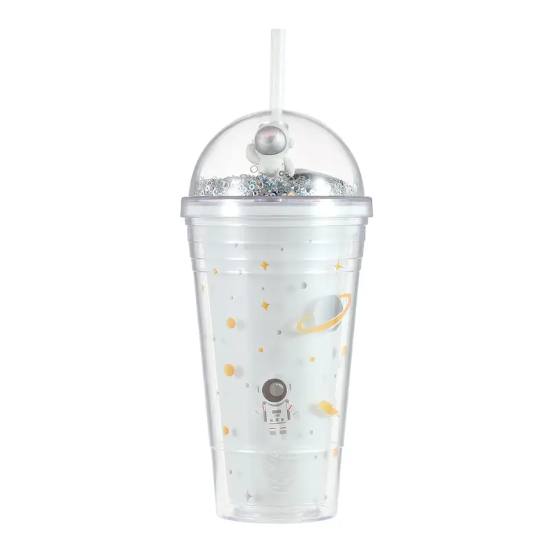 Star Series Dual-Layer Reusable Plastic Water Bottle With Built-In Straw – 420Ml, Matte White 1