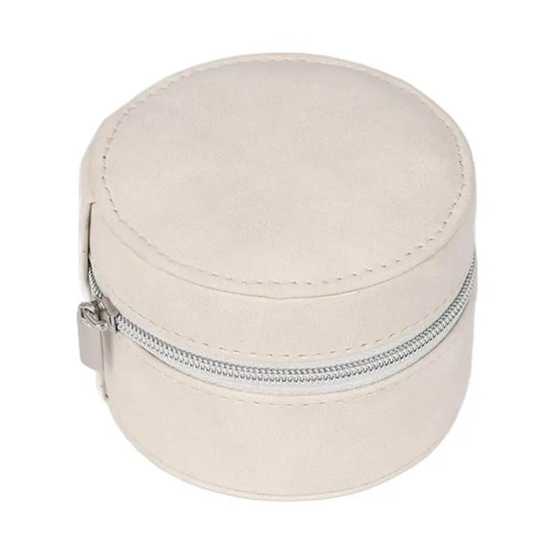 Suede Jewel Case – Single-Layer Round Storage Box (Cream) 1