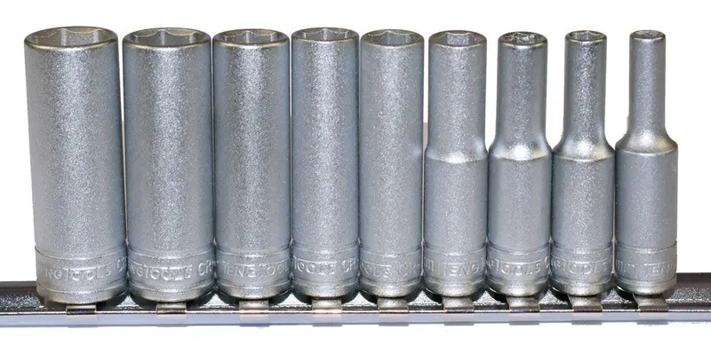 Tengtools 9-Piece 1/4" Drive 6-Point Deep Metric Socket Rail (M1407) 1