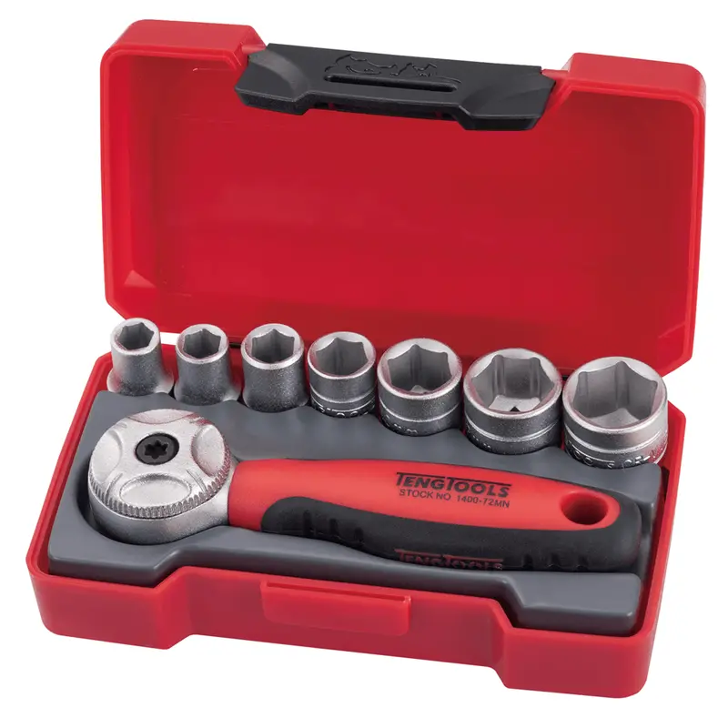 Tengtools T1408 Mini Ratchet Socket Set – 1/4" Drive, 72-Tooth Mechanism, 8-Piece 1