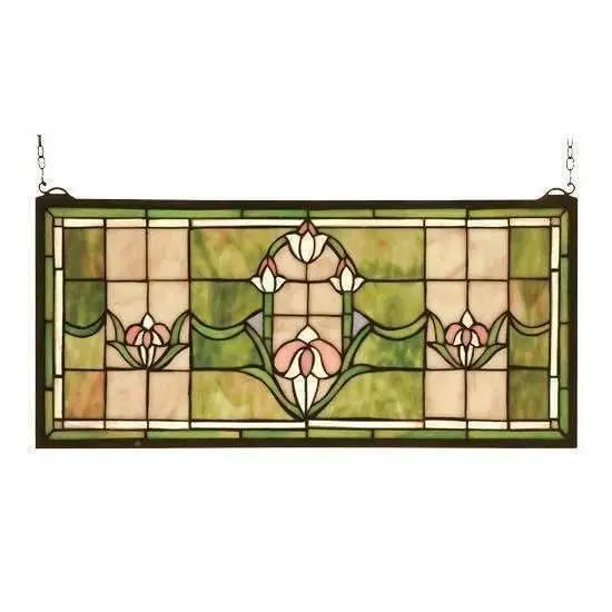 Tulip-Themed Stained Glass Transom Window 1