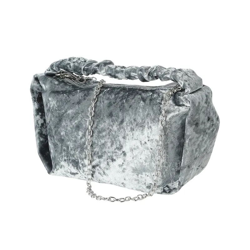 Velvet Texture Crossbody Handbag – Elegant Gray Finish 1