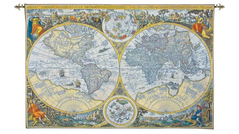 Vintage-Style Old World Map Textile Wall Tapestry 1
