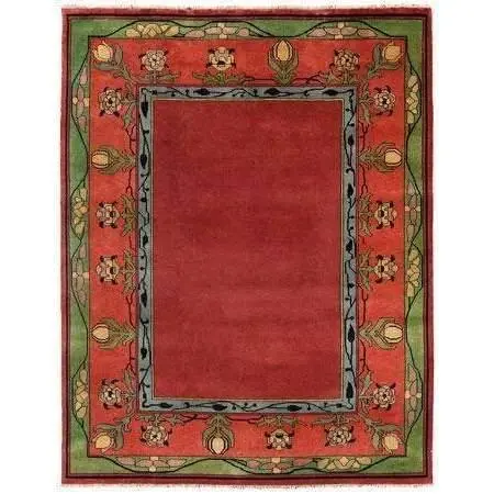 Voysey-Inspired Hand-Knotted Border Area Rug 1